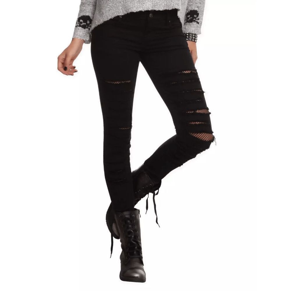 Royal Bones By Tripp NYC Black Fishnet Skinny Jeans Size 3